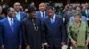 Ivory Coast's President Alassane Ouattara (L), Nigeria's President Goodluck Jonathan (2nd L), Benin's President Thomas Yayi Boni and Liberia President Ellen Johnson Sirleaf (R) are pictured at the 43rd Economic Community of West African States (ECOWAS) me