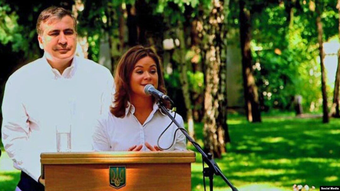 Russian opposition activist Maria Gaidar speaks after being introduced by Ukraine's Odessa Region Governor Mikheil Saakashvili as his pick for deputy governor, in Odessa, Ukraine, July 17, 2015. (Source - Mikheil Saakashvili's Facebook page)