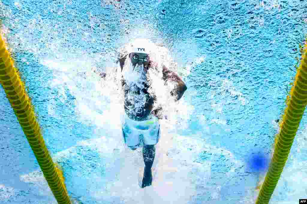 France's Mehdy Metella competes in a men's 100m freestyle semi-final during the swimming competition at the 2017 FINA World Championships in Budapest, Hungary.