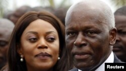 FILE - Angolan President Jose Eduardo dos Santos and wife Ana Paula attend inauguration of Luanda Bay Marginal, Luanda, Aug. 28, 2012.