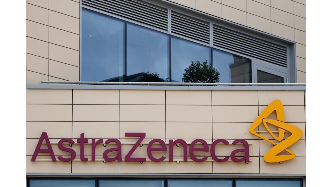 A general view of AstraZeneca offices and the corporate logo in Cambridge, England, July 18, 2020.