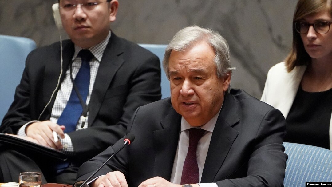 FILE - U.N. Secretary-General Antonio Guterres speaks during a Security Council meeting at U.N. headquarters in New York, Feb. 28, 2020.