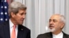 U.S. Secretary of State John Kerry, left, and Iran's Foreign Minister Mohammad Javad Zarif are seen before resuming talks over Iran's nuclear programme in Lausanne, Switzerland, March 16, 2015. 