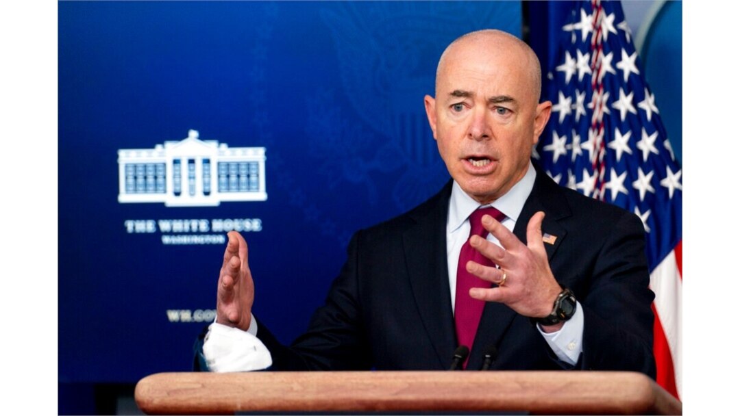 FILE - Homeland Security Secretary Alejandro Mayorkas speaks during a press briefing at the White House, March 1, 2021.