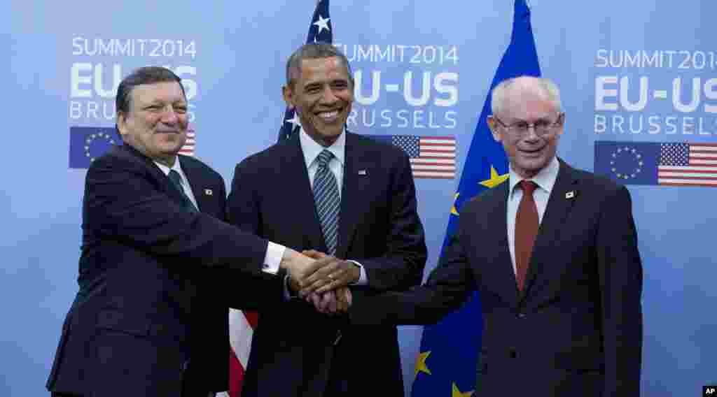 Prezident Obama Yevropa Ittifoqi rasmiylari Xerman Rompuy va Joze Manuel Barroso bilan ko&#39;rishdi.