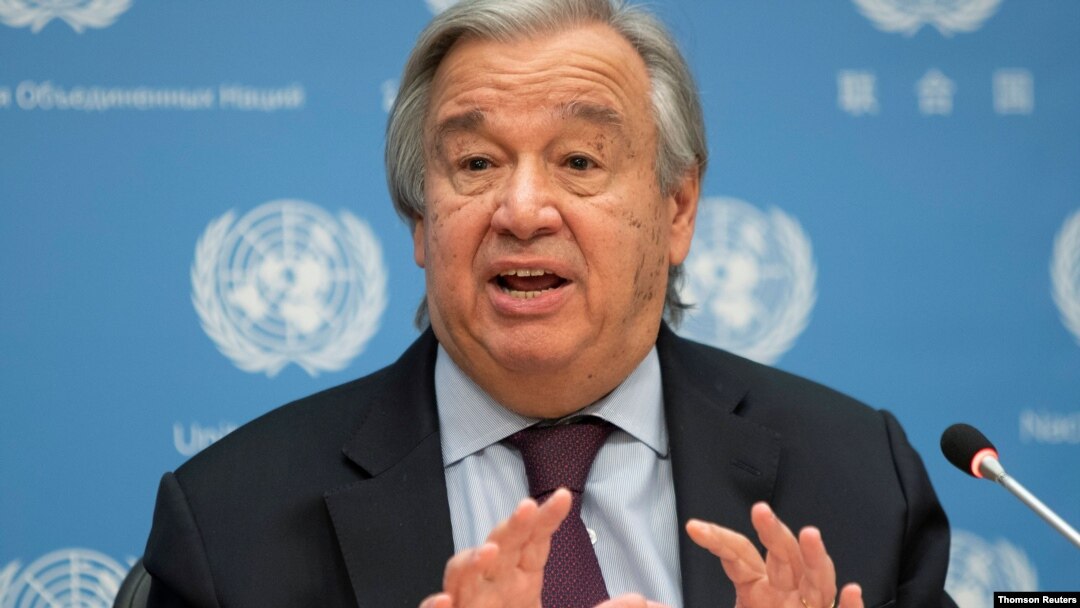 United Nations Secretary-General Guterres speaks during a news conference at U.N. headquarters in New York City, New York, Nov. 20, 2020.