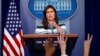White House press secretary Sarah Huckabee Sanders speaks during the daily press briefing at the White House, May 1, 2018, in Washington.