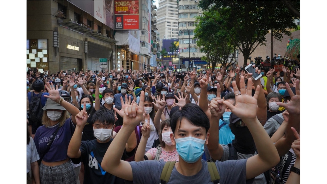 Protesters rally against China's new national security law for Hong Kong, in Hong Kong, July 1, 2020.