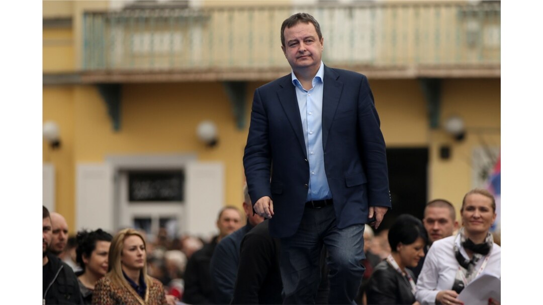 FILE - Serbia's Foreign Minister Ivica Dacic attends a rally in Novi Sad, Serbia, March 18, 2017.