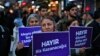 Supporters of the 'NO' vote, ("Hayir" in Turkish) participate in a protest against the referendum outcome in Istanbul, April 21, 2017. 