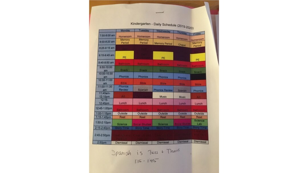 The children participate in their regular school schedule in video conferencing. Here's a look at the schedule. (Eunjung Cho/VOA)