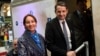 French Environment Minister Segolene Royal and Junior Minister for State Reform Thierry Mandon attend the inauguration of the "train du climat" (climate train) in Paris, Oct. 6, 2015.