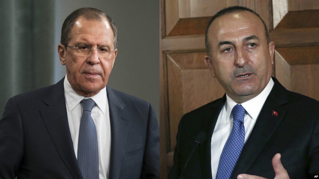 From left, Russian Foreign Minister Sergei Lavrov and Turkish Foreign Minister Mevlut Cavusoglu.