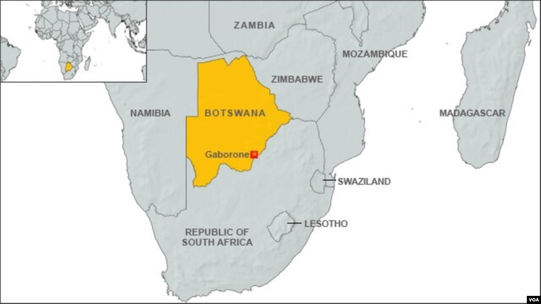 Map of Botswana and Namibia.