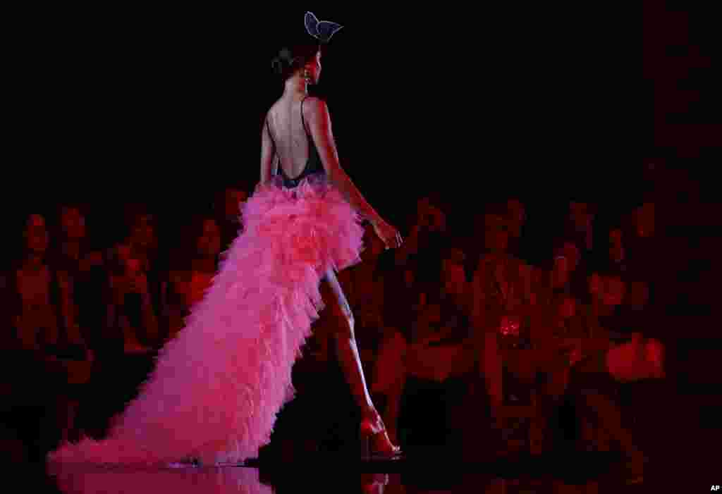 A model walks the runway at the Red Point Spring/Summer 2017-2018 fashion show as part of 080 Barcelona fashion week in Barcelona, Spain.